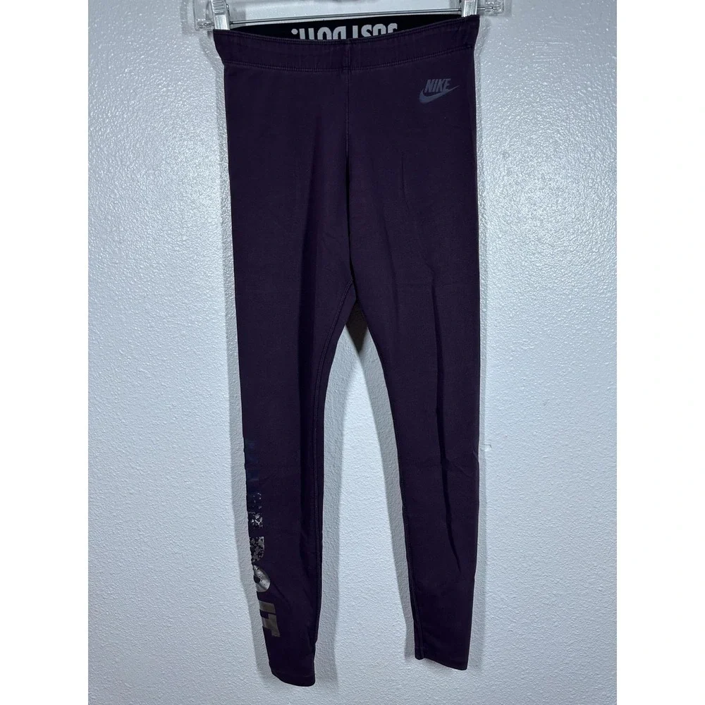 Nike Leggings Womens XS Purple Just Do It‎ Swoosh Cotton Blend Stretch Athletic